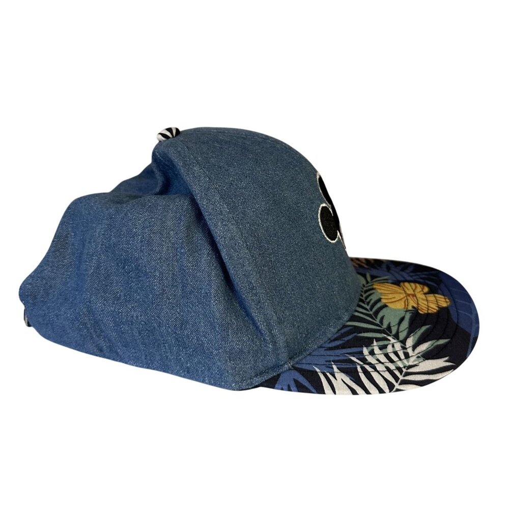 Disney Mickey Mouse Denim Floral Hawaiian Strapback Cap Adjustable Youth Blue - Picture 3 of 5